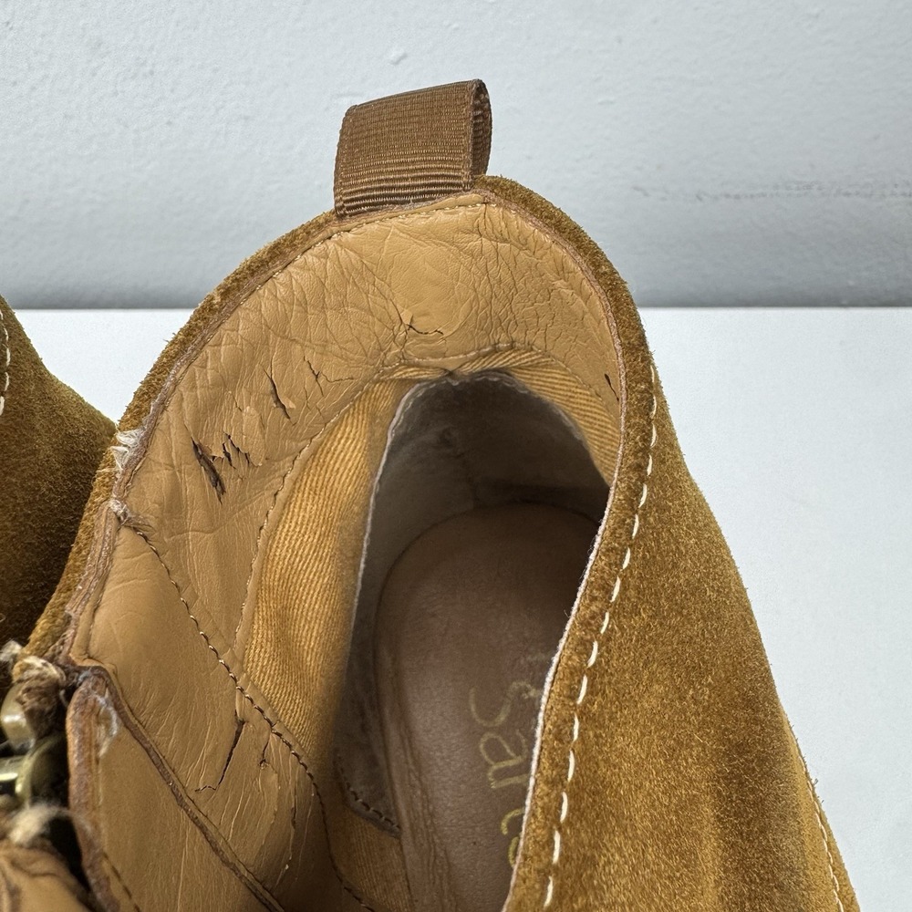 Franco Sarto Suede Wedge Booties Brown Buckle Strap Women's 8M Round Toe - Picture 5 of 16